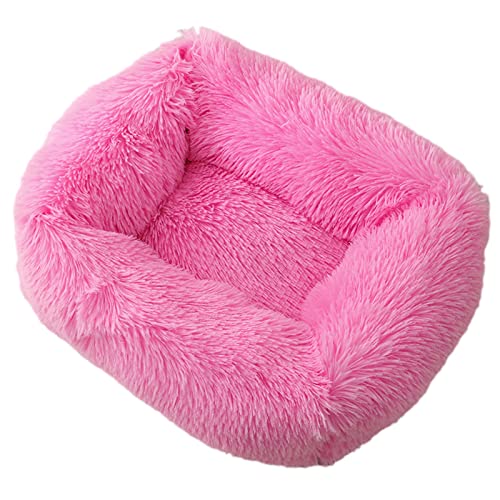 Beruhigendes Hundebett groß waschbar kuschelig Plüsch warm bequem Haustierbett rechteckig weich tiefer Schlaf Hundebett für kleine mittel große große Hunde(XL, 95 x 72 x 18 cm, Rosa 2) von Zoomlie