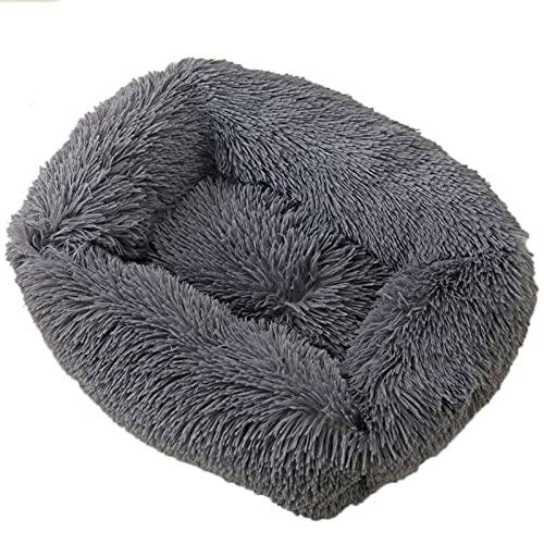 Beruhigendes Hundebett groß waschbar kuschelig Plüsch warm bequem Haustierbett rechteckig weich tiefer Schlaf Hundebett für kleine mittel große große Hunde (XS, 43 x 35 x 20 cm, dunkelgrau) von Zoomlie