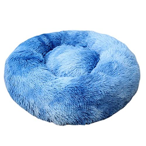 Beruhigendes Katzen- und Hundebett, flauschig, Plüsch, rund, warm, Donut-Design, mit rutschfester Unterseite, verbesserter Schlaf, Haustierhöhle, waschbar (100 cm, ZR Saphir) von Zoomlie