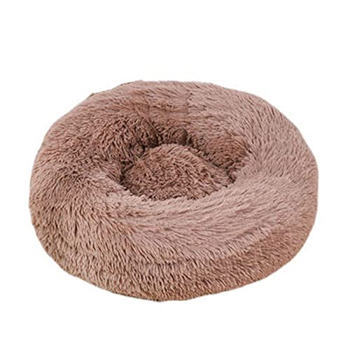 Beruhigendes Katzen- und Hundebett, flauschig, Plüsch, rund, warm, Donut-Design, mit rutschfester Unterseite, verbesserter Schlaf, Haustierhöhle, waschbar (110 cm, helles Kaffee) von Zoomlie