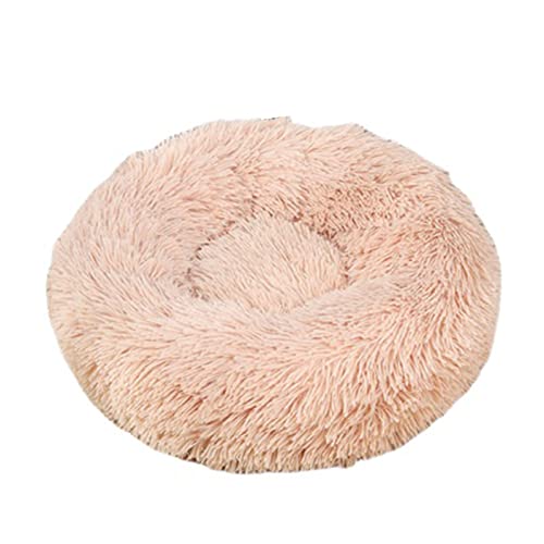 Beruhigendes Katzen- und Hundebett, flauschig, Plüsch, rund, warm, Donut-Design, mit rutschfester Unterseite, verbesserter Schlaf, Haustierhöhle, waschbar (120 cm, Champagner) von Zoomlie