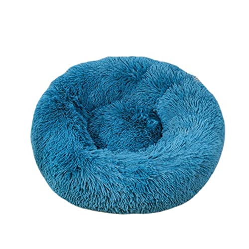 Beruhigendes Katzen- und Hundebett, flauschig, Plüsch, rund, warm, Donut-Design, mit rutschfester Unterseite, verbesserter Schlaf, Haustierhöhle, waschbar (120 cm, Cyan) von Zoomlie