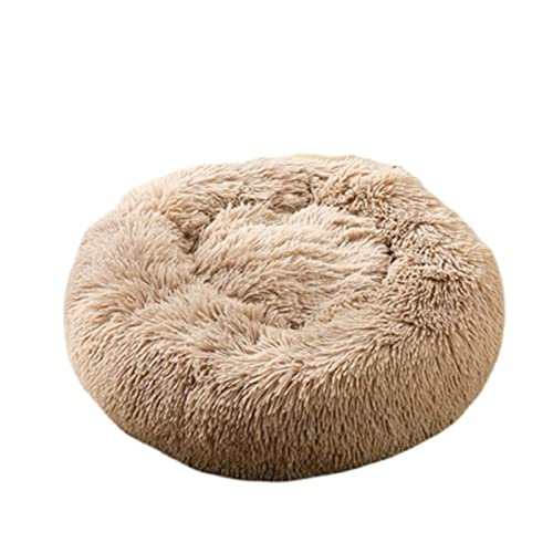 Beruhigendes Katzen- und Hundebett, flauschig, Plüsch, rund, warm, Donut-Design, mit rutschfester Unterseite, verbesserter Schlaf, Haustierhöhle, waschbar (120 cm, Khaki) von Zoomlie