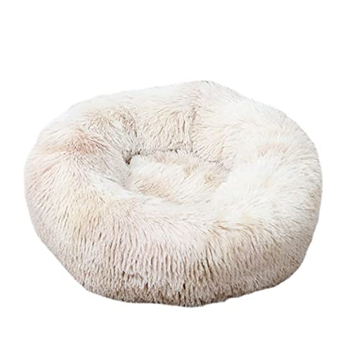 Beruhigendes Katzen- und Hundebett, flauschig, Plüsch, rund, warm, Donut-Design, mit rutschfester Unterseite, verbesserter Schlaf, Haustierhöhle, waschbar (120 cm, ZR Beige / Braun) von Zoomlie