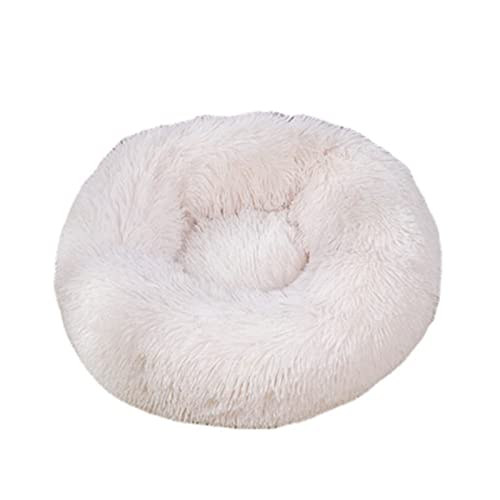 Beruhigendes Katzen- und Hundebett, flauschig, Plüsch, rund, warm, Donut-Design, mit rutschfester Unterseite, verbesserter Schlaf, Haustierhöhle, waschbar (120 cm, beige) von Zoomlie