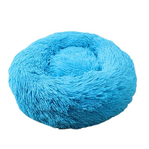 Beruhigendes Katzen- und Hundebett, flauschig, Plüsch, rund, warm, Donut-Design, mit rutschfester Unterseite, verbesserter Schlaf, Haustierhöhle, waschbar (120 cm, blau) von Zoomlie