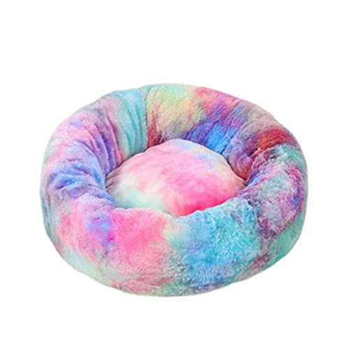 Beruhigendes Katzen- und Hundebett, flauschig, Plüsch, rund, warm, Donut-Design, mit rutschfester Unterseite, verbesserter Schlaf, Haustierhöhle, waschbar (120 cm, buntes Blau) von Zoomlie