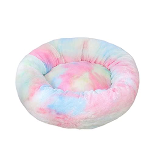 Beruhigendes Katzen- und Hundebett, flauschig, Plüsch, rund, warm, Donut-Design, mit rutschfester Unterseite, verbesserter Schlaf, Haustierhöhle, waschbar (120 cm, buntes Pulver) von Zoomlie