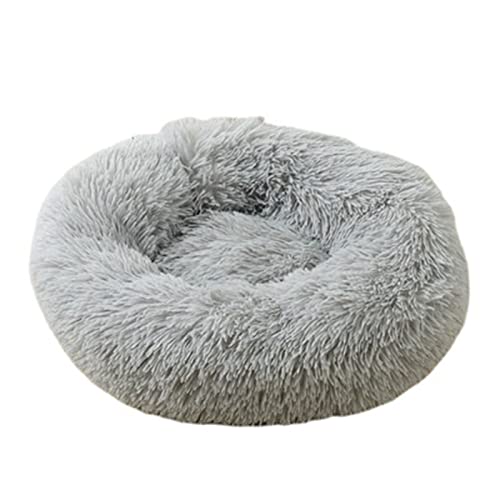 Beruhigendes Katzen- und Hundebett, flauschig, Plüsch, rund, warm, Donut-Design, mit rutschfester Unterseite, verbesserter Schlaf, Haustierhöhle, waschbar (120 cm, hellgrau) von Zoomlie