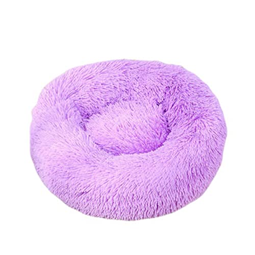 Beruhigendes Katzen- und Hundebett, flauschig, Plüsch, rund, warm, Donut-Design, mit rutschfester Unterseite, verbesserter Schlaf, Haustierhöhle, waschbar (120 cm, lila) von Zoomlie