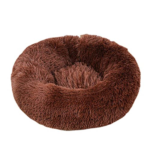 Beruhigendes Katzen- und Hundebett, flauschig, Plüsch, rund, warm, Donut-Design, mit rutschfester Unterseite, verbesserter Schlaf, Haustierhöhle, waschbar (70 cm, dunkler Kaffee) von Zoomlie