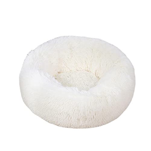 Beruhigendes Katzen- und Hundebett, flauschig, Plüsch, rund, warm, Donut-Design, mit rutschfester Unterseite, verbesserter Schlaf, Haustierhöhle, waschbar (80 cm, weiß) von Zoomlie