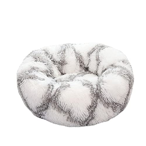 Beruhigendes Katzen- und Hundebett, flauschig, Plüsch, rund, warm, Donut-Design, mit rutschfester Unterseite, verbesserter Schlaf, Haustierhöhle, waschbar (90 cm, grau-weiß) von Zoomlie