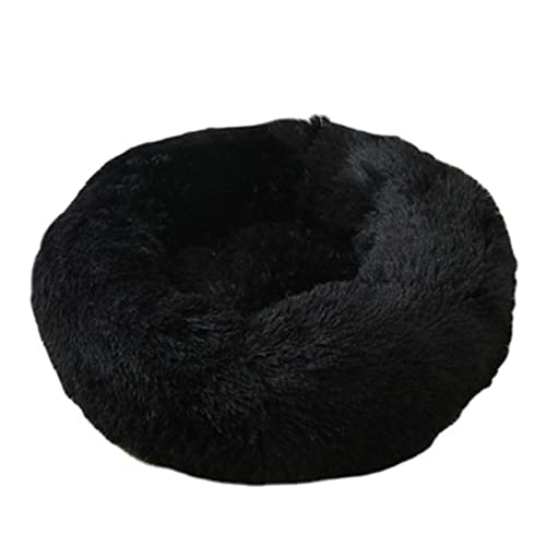 Beruhigendes Katzen- und Hundebett, flauschig, Plüsch, rund, warm, Donut-Design, mit rutschfester Unterseite, verbesserter Schlaf, Haustierhöhle, waschbar (90 cm, schwarz) von Zoomlie