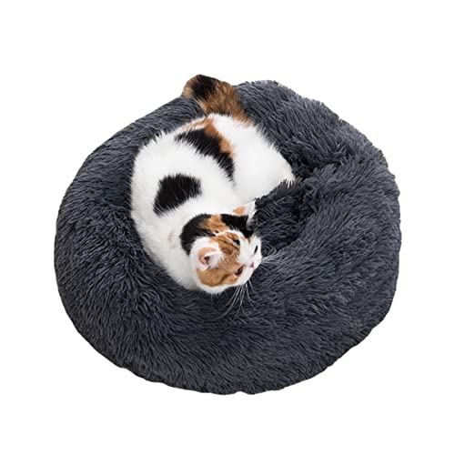 Donut-Hundebett für mittelgroße und kleine Hunde und Katzen, flauschig, Anti-Angst-Hundebett, Welpen-Sofa, Bett, warmes Plüsch-Haustierbett, Kuschelhütte, rutschfest (30 cm, Grau2) von Zoomlie