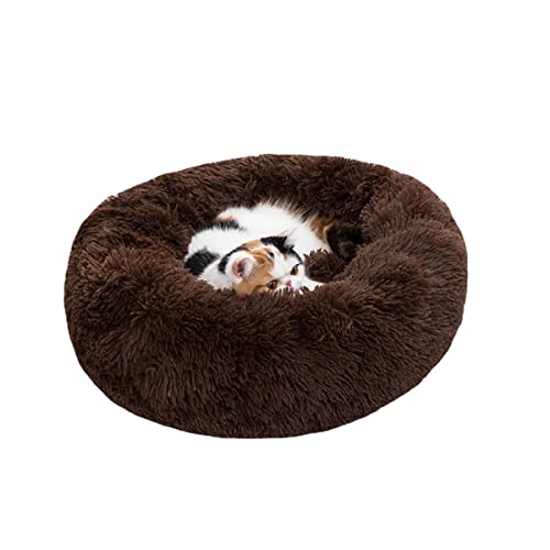 Donut-Hundebett für mittelgroße und kleine Hunde und Katzen, flauschig, Anti-Angst-Hundebett, Welpen-Sofa, Bett, warmes Plüsch-Haustierbett, Kuschelhütte, rutschfest (30 cm, Kaffeebraun) von Zoomlie