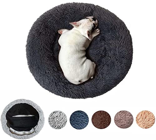 Flauschiger Anti-Stress-Hundekorb, waschbar, abnehmbar, rund, weiches Plüschsofa, Körbe und bequeme Möbel für Hunde und Katzen, Größe XL, 100 cm, Dunkelgrau von Zoomlie