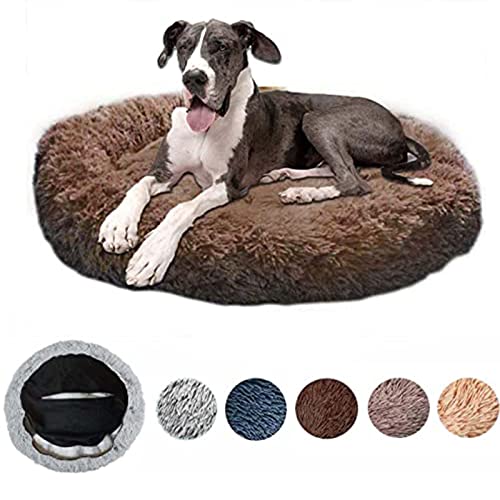 Gemütliches Plüsch-Donut-Hundebett mit rutschfester Unterseite, für den Winter, selbstwärmend, rund, mit abnehmbarem Reißverschluss, Haustiermatte (XXXL-120 cm, Dunkelbraun) von Zoomlie