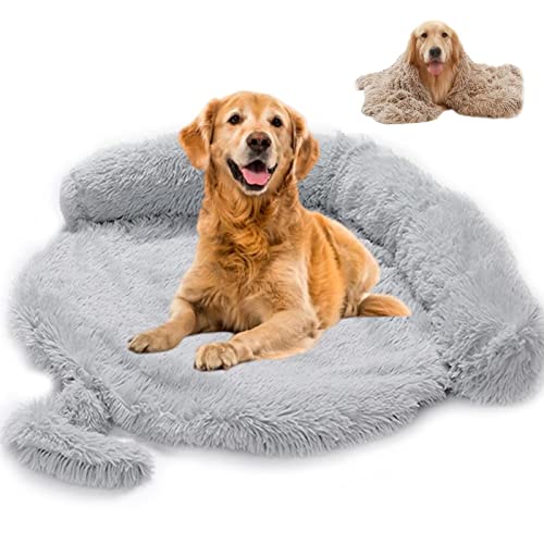 Hundedecke Couch für Sofaschutz Hund 2-in-1 Waschbar Plüsch Orthopädische Hundebett Decke mit Rutschfester Unterseite Bequeme Hundematratze für Hundekäfig Haustierbett Abnehmbar (M,Hellgrau B) von Zoomlie