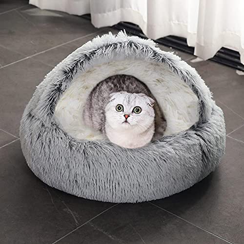 Katzenhöhlenbett, weicher Plüsch, gemütlich, Haustierbett, Angstlinderung, Katzen-Iglu-Betten für den Innenbereich, Katzen, Hunde (S, 35 cm, grau-Plüsch) von Zoomlie