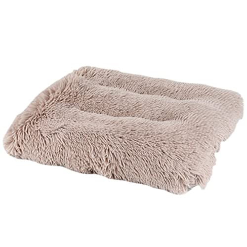 Langes Plüsch-Katzenbett für kleine, mittelgroße und extra große Haustiere, gemütlich, warm, Kissen, rutschfest, orthopädisches Hunde-Schlafnest, maschinenwaschbar, Größe S, Khaki von Zoomlie