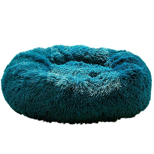 Plüsch-Katzenbett in Donut-Form, flauschig, Anti-Angst, waschbar, rutschfeste Unterseite, beruhigendes Hundebett für große, mittelgroße und kleine Hunde und Katzen (40 cm, blau) von Zoomlie