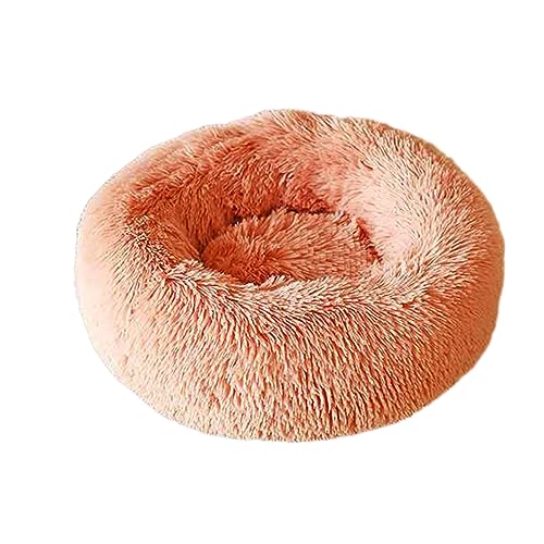 Rundes Donut-Haustierbett, warm, flauschig, Anti-Angst, Hundehütte, langer Plüsch, für den Innenbereich, Katze, mit rutschfester Unterseite, Haustiernest, Kuscheltier (30 cm, schmutziges Rosa) von Zoomlie