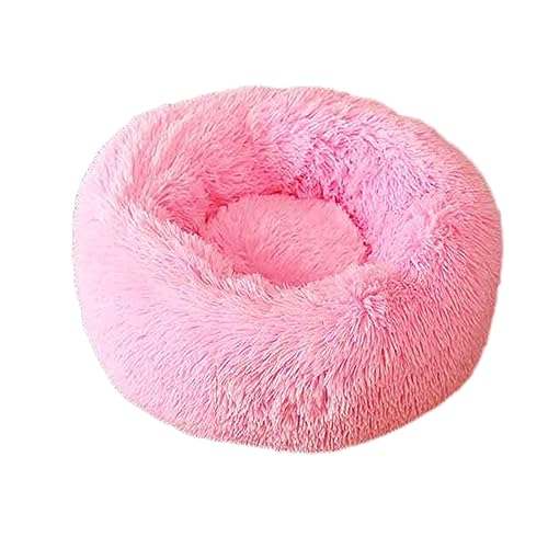 Rundes Donut-Haustierbett, warm, flauschig, Anti-Angst, Hundehütte, langer Plüsch, für den Innenbereich, Katze mit rutschfester Unterseite, Haustiernest, Kuscheltier (30 cm, Rosa) von Zoomlie