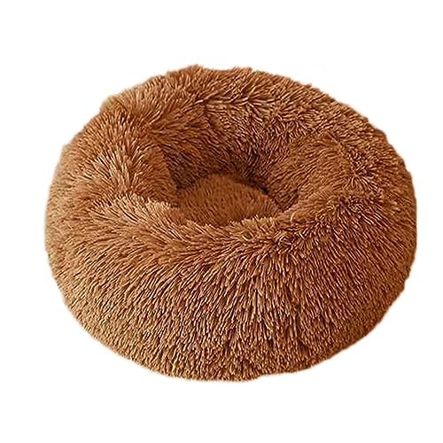 Rundes Donut-Haustierbett, warm, flauschig, Anti-Angst, Hundehütte, langer Plüsch, für den Innenbereich, Katze mit rutschfester Unterseite, Haustiernest, Kuscheltier (50 cm, Khaki) von Zoomlie