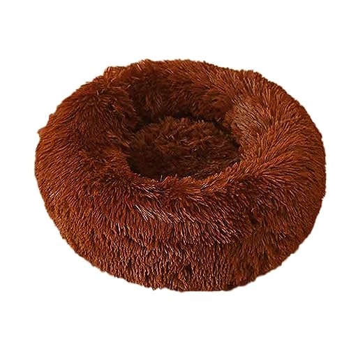 Rundes Donut-Haustierbett, warm, flauschig, Anti-Angst, Hundehütte, langer Plüsch, für den Innenbereich, Katze mit rutschfester Unterseite, Haustiernest, Kuscheltier (60 cm, braun) von Zoomlie