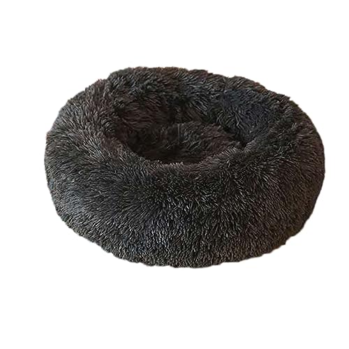 Rundes Donut-Haustierbett, warm, flauschig, Anti-Angst, Hundehütte, langer Plüsch, für den Innenbereich, Katze mit rutschfester Unterseite, Haustiernest, Kuscheltier (60 cm, dunkelgrau) von Zoomlie