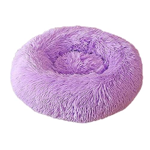 Rundes Donut-Haustierbett, warm, flauschig, Anti-Angst, Hundehütte, langer Plüsch, für den Innenbereich, Katze mit rutschfester Unterseite, Haustiernest, Kuscheltier (60 cm, lila) von Zoomlie