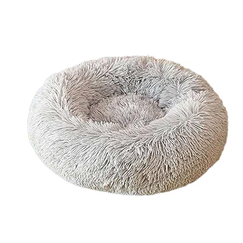 Rundes Donut-Haustierbett, warm, flauschig, Anti-Angst-Hundehütte, langer Plüsch, für den Innenbereich, Katze mit rutschfester Unterseite, Haustiernest, Kuscheltier (60 cm, Hellgrau) von Zoomlie