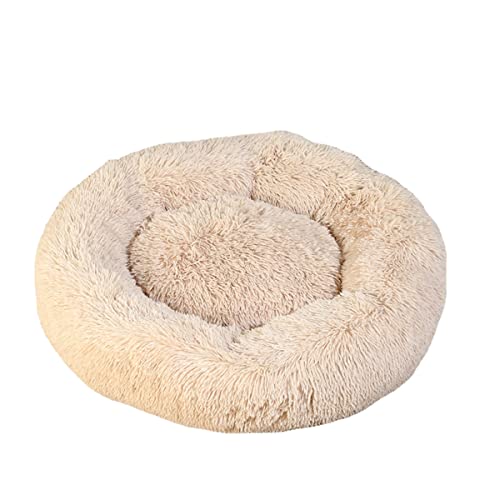 Rundes Plüsch-Haustierbett Katzennest Donut Schlafbett Warmes Hundebett Haustiermatte Hundecouch Bett Selbstwärmendes Katzenbett Rutschfestes Haustierzubehör (100 cm, Beige1) von Zoomlie