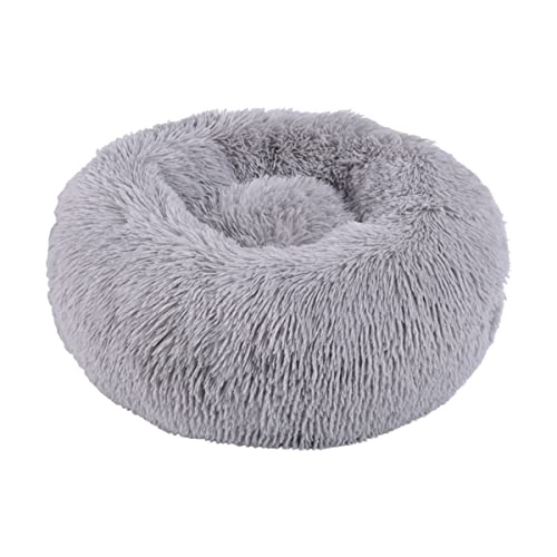 Rundes Plüsch-Haustierbett Katzennest Donut Schlafbett Warmes Hundebett Haustiermatte Hundecouch Bett Selbstwärmendes Katzenbett Rutschfestes Haustierzubehör (100 cm, Grau 1) von Zoomlie