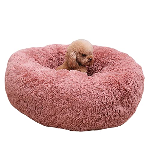 Rundes Plüsch-Haustierbett Katzennest Donut Schlafbett Warmes Hundebett Haustiermatte Hundecouch Bett Selbstwärmendes Katzenbett Rutschfestes Haustierzubehör (40 cm, Rosa) von Zoomlie