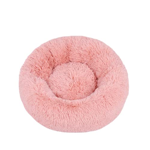 Rundes Plüsch-Katzenbett, Donut-Haustierbett, weiches Welpen-Sofa, Winter, warm, Katzennest, Hundehütte, rutschfest, waschbar, Haustierhaus für drinnen (50 cm, abnehmbar, Rosa) von Zoomlie