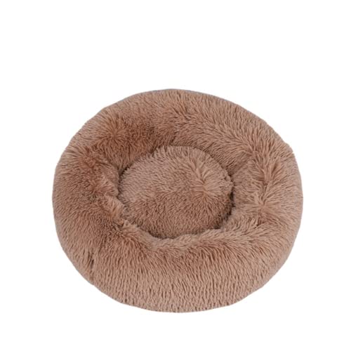 Rundes Plüsch-Katzenbett, Donut-Haustierbett, weiches Welpensofa, Winter, warm, Katzennest, Hundehütte, rutschfest, waschbar, Haustierhaus für drinnen (110 cm, Khaki) von Zoomlie