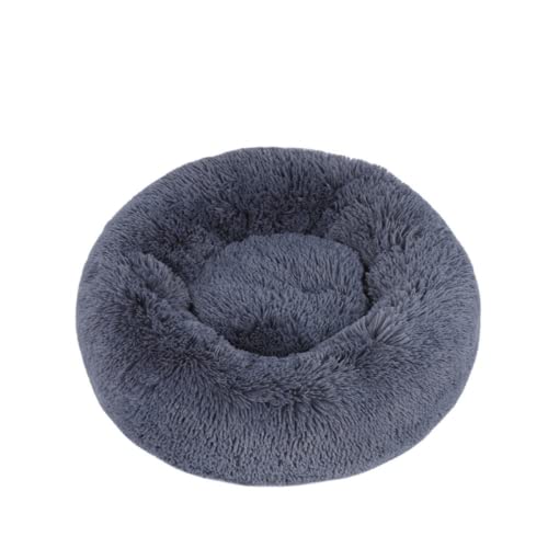 Rundes Plüsch-Katzenbett, Donut-Haustierbett, weiches Welpensofa, Winter, warm, Katzennest, Hundehütte, rutschfest, waschbar, Haustierhaus für drinnen (50 cm, Dunkelgrau) von Zoomlie