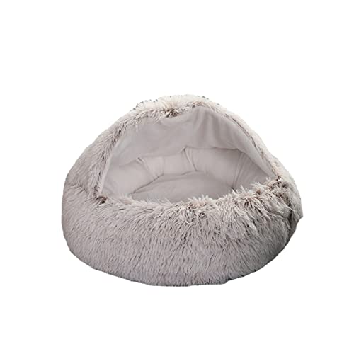 Zoomlie 50 cm beruhigendes Hunde- und Katzenbett aus Plüsch, Donut-Haustierbetten für kleine Hunde, Katzen, weiches Welpen, Kätzchen, Kuschelbett, rundes Haustierbett, waschbar (L-60 cm, Kaffeebraun) von Zoomlie