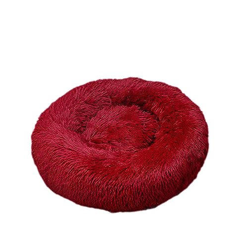 Zoomlie Beruhigendes Donut-Hundebett, weich, lang, Plüsch, Haustierbett, waschbar, rutschfeste Unterseite, Plüsch-Hundematte für kleine/mittelgroße Hunde und Katzen (30 cm, rot) von Zoomlie