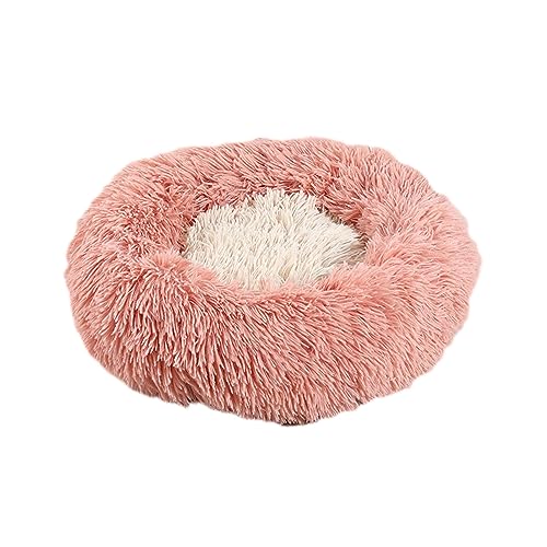 Zoomlie Beruhigendes Donut-Hundebett, weich, lang, Plüsch, Haustierbett, waschbar, rutschfeste Unterseite, Plüsch-Hundematte für kleine/mittelgroße Hunde und Katzen (50 cm, rosa-weiß) von Zoomlie