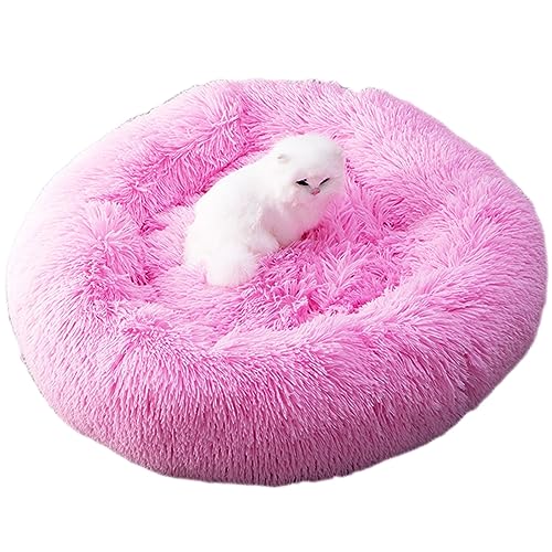 Zoomlie Beruhigendes Donut-Hundebett, weich, lang, Plüsch, Haustierbett, waschbar, rutschfeste Unterseite, Plüsch-Hundematte für kleine/mittelgroße Hunde und Katzen (80 cm, Dunkelrosa) von Zoomlie