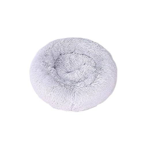 Zoomlie Beruhigendes Donut-Hundebett, weich, lang, Plüsch, Haustierbett, waschbar, rutschfeste Unterseite, Plüsch-Hundematte für kleine/mittelgroße Hunde und Katzen (80 cm, Hellgrau) von Zoomlie