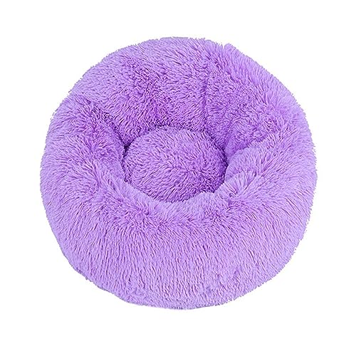 Zoomlie Flauschiges, langes Plüsch-Donut-Hundebett, bequemes Katzenbett, warm, waschbar, rutschfeste Unterseite, Haustiermatte für kleine, mittelgroße und große Haustiere (100 cm, lila) von Zoomlie