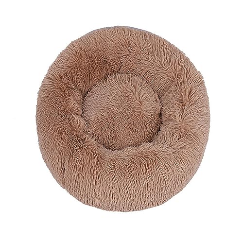 Zoomlie Flauschiges, langes Plüsch-Donut-Hundebett, bequemes Katzenbett, warm, waschbar, rutschfeste Unterseite, Haustiermatte für kleine, mittelgroße und große Haustiere (120 cm, Khaki) von Zoomlie