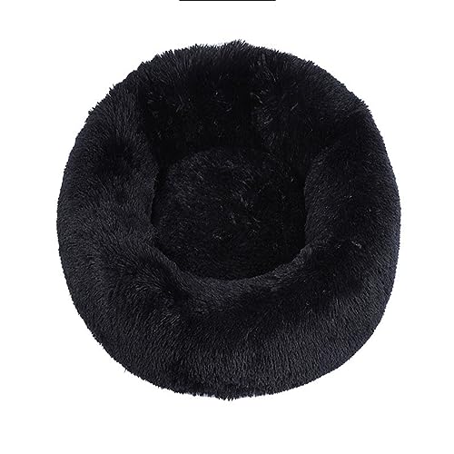 Zoomlie Flauschiges, langes Plüsch-Donut-Hundebett, bequemes Katzenbett, warm, waschbar, rutschfeste Unterseite, Haustiermatte für kleine, mittelgroße und große Haustiere (120 cm, schwarz) von Zoomlie