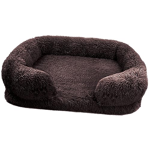 Zoomlie Flauschiges Hundebett, waschbar, für große und mittelgroße und kleine Haustiere, rutschfeste Unterseite, Katzenbetten mit abnehmbarem Bezug, Größe XL, 100 x 60 x 18 cm, Dunkelbraun von Zoomlie