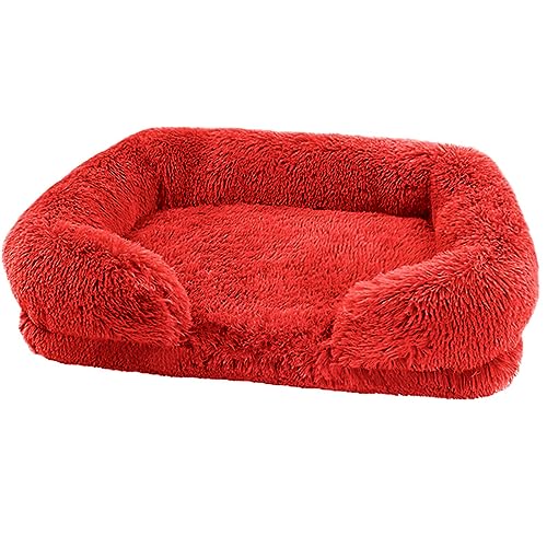 Zoomlie Flauschiges Hundebett, waschbar, für große und mittelgroße und kleine Haustiere, rutschfeste Unterseite, mit abnehmbarem Bezug, Größe S (40 x 30 x 12 cm), Rot von Zoomlie