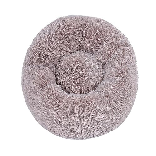 Zoomlie Flauschiges langes Plüsch-Donut-Hundebett, bequemes Katzenbett, warm, waschbar, rutschfeste Unterseite, Haustiermatte für kleine, mittelgroße und große Haustiere (110 cm, cremebraun) von Zoomlie